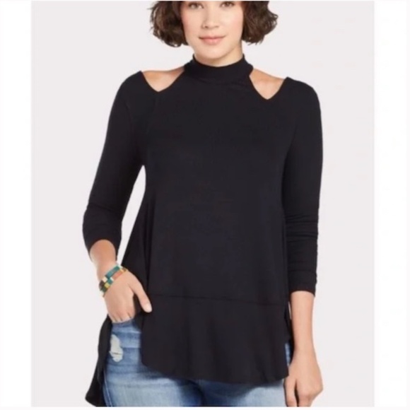 Free People Downtown Girl Cold Shoulder Ribbed Long Sleeve Tunic - Picture 1 of 10